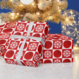 Weihnachts Basketball Snowflake Rot und Weiß Geschenkpapier
