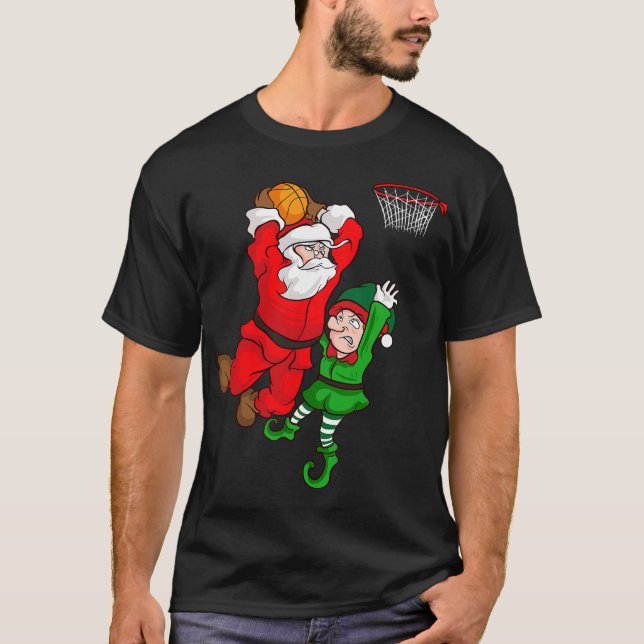 Weihnachts Basketball Weihnachtsmann Slam Dunk Elf T-Shirt (Vorderseite)
