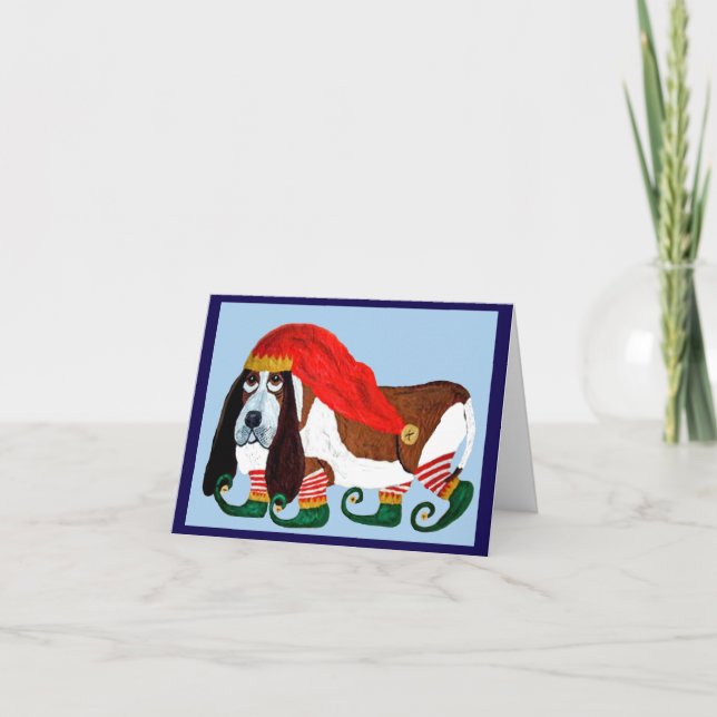 Weihnachts-Basset-Hound-Elf Einladung (Vorderseite)