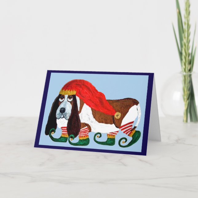 Weihnachts-Basset-Hound-Elf Karte (Vorderseite)