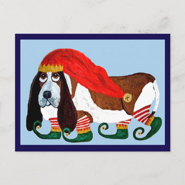 Weihnachts-Basset-Hound-Elf Postkarte (Vorderseite)