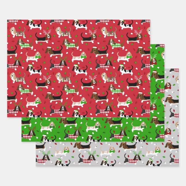 Weihnachts-Basset-Hound Geschenkpapier Set (Set)