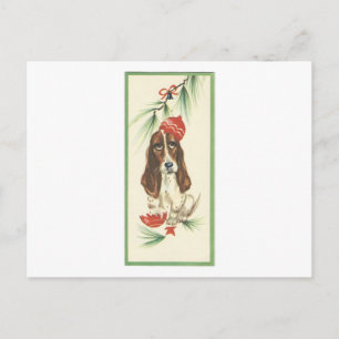 Weihnachts-Basset-Hound-Karte im Vintage-Stil Feiertagspostkarte