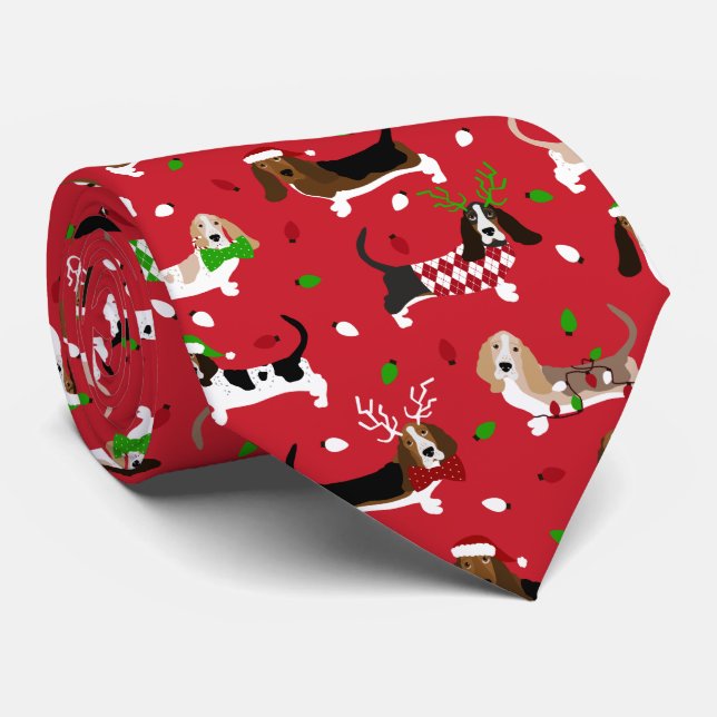 Weihnachts-Basset-Hound Krawatte (Gerollt)