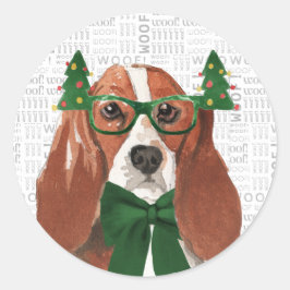 Weihnachts-Basset-Hund und Woof Hund Lover Runder Aufkleber