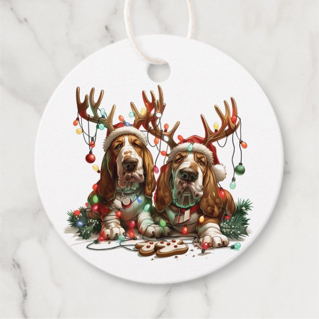 Weihnachts-Basset-Hunde Geschenkanhänger (Vorderseite)