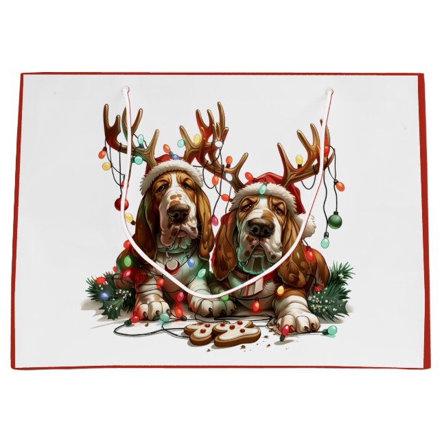 Weihnachts-Basset-Hunde Große Geschenktüte (Vorderseite)