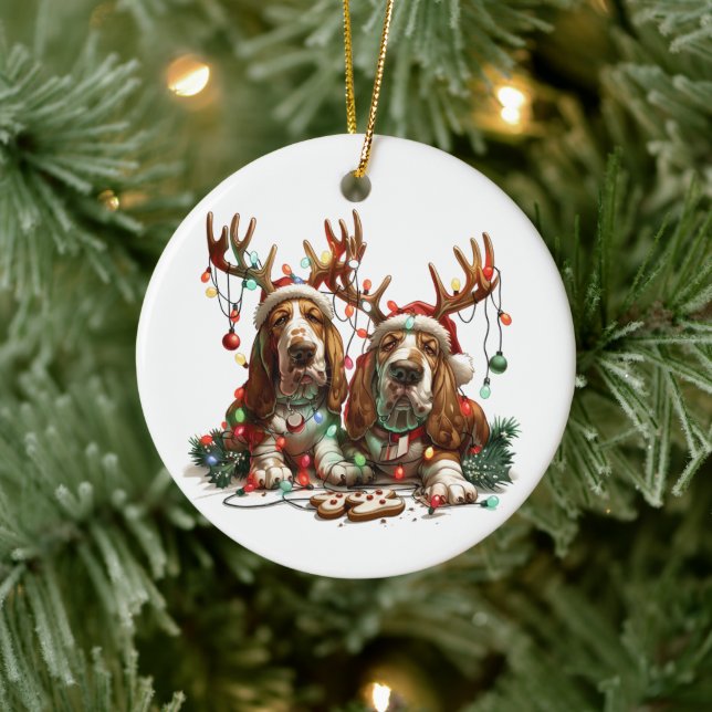 Weihnachts-Basset-Hunde Keramik Ornament (Baum)