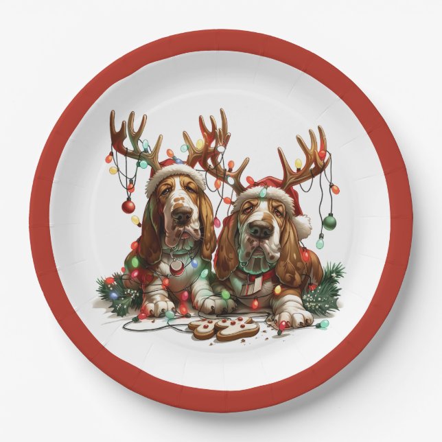 Weihnachts-Basset-Hunde Pappteller (Vorderseite)