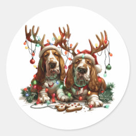Weihnachts-Basset-Hunde Runder Aufkleber