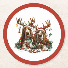 Weihnachts-Basset-Hunde Runder Pappuntersetzer