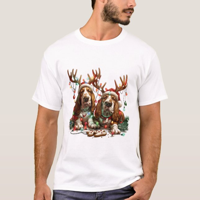 Weihnachts-Basset-Hunde T-Shirt (Vorderseite)