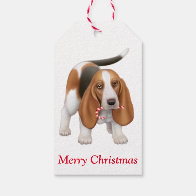 Weihnachts-Basset-Hundeschenktasten Geschenkanhänger (Rückseite)