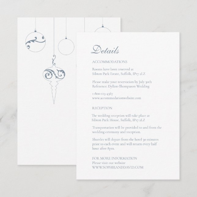 Weihnachts Bauble Ornamente Winter Blau Begleitkarte (Vorne/Hinten)