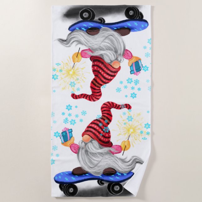 Weihnachts Beach Handtuch Skater Gnome mit Geschen (Vorderseite)