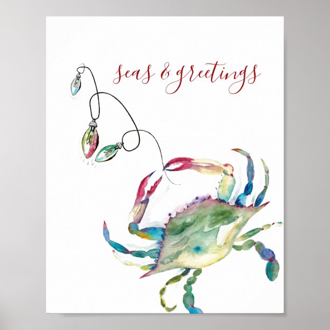 Weihnachts Beach House Aquarell Print Poster (Vorne)