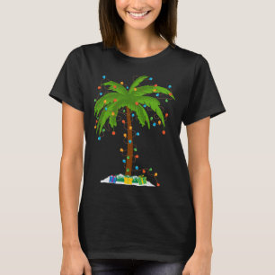 Weihnachts Beach Palme Tree mit Weihnachtsbeleucht T-Shirt