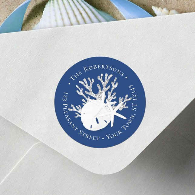 Weihnachts Beach Sand Dollar Marine Rücksendeadres Runder Aufkleber (Von Creator hochgeladen)
