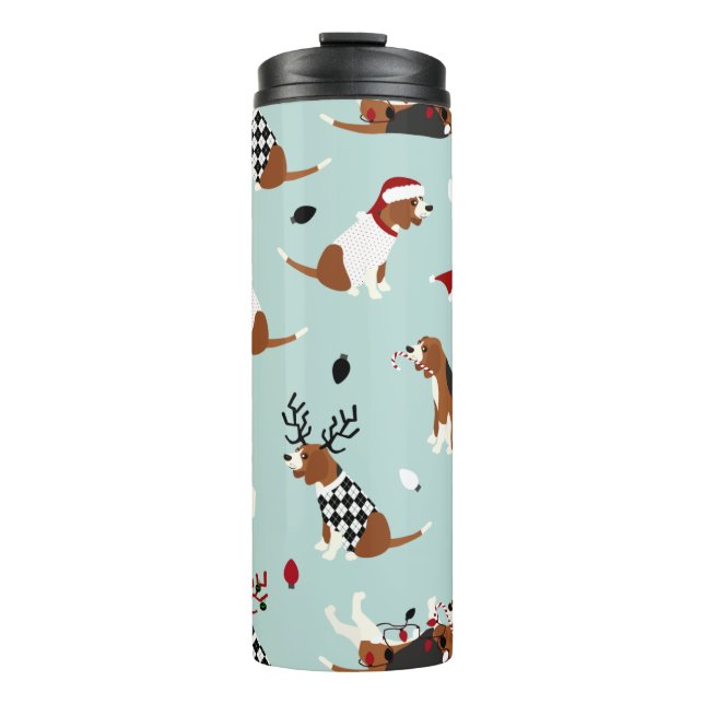 Weihnachts-Beagle Blauwärmer Thermosbecher (Vorderseite)