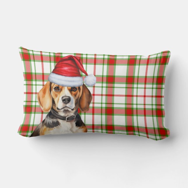 Weihnachts-Beagle Dog Roter grüner Karierter Urlau Lendenkissen (Rückseite)