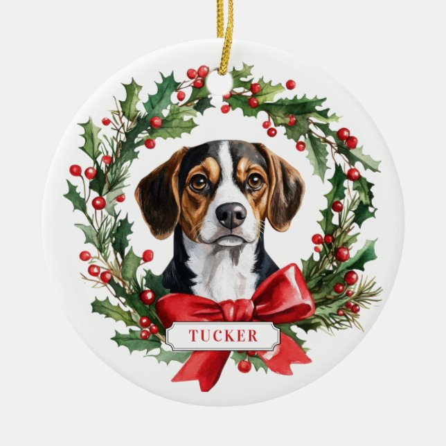 Weihnachts-Beagle Hunde Keramik Circle Ornament (Vorne)