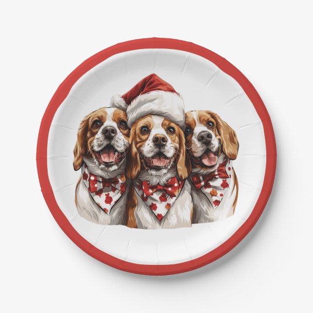 Weihnachts-Beagle-Hunde Pappteller (Vorderseite)
