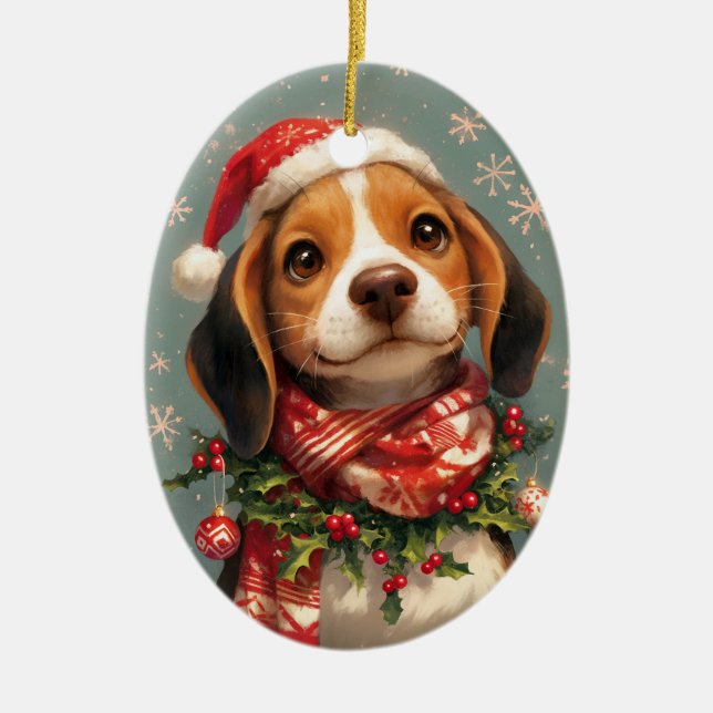 Weihnachts-Beagle Keramik Ornament (Vorne)