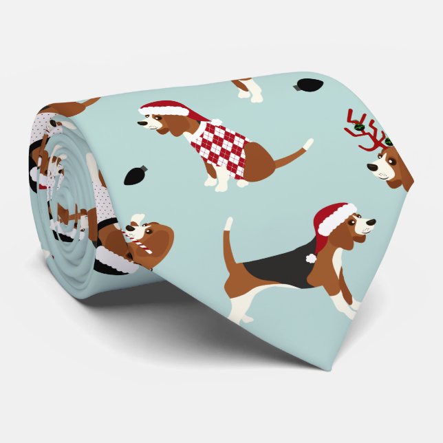 Weihnachts-Beagles Blau Krawatte (Gerollt)