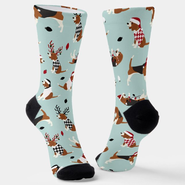 Weihnachts-Beagles Blau Socken (Gewinkelt)