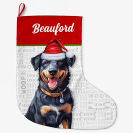 Weihnachts-Beauceron mit dem Namen des Hundes Großer Weihnachtsstrumpf