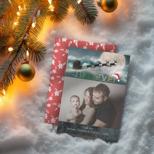 Weihnachts BELIEVE Rentier Sleigh Weihnachtsmannmü Feiertagskarte