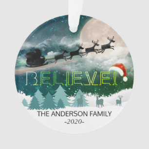Weihnachts BELIEVE Rentier Sleigh Weihnachtsmannmü Ornament
