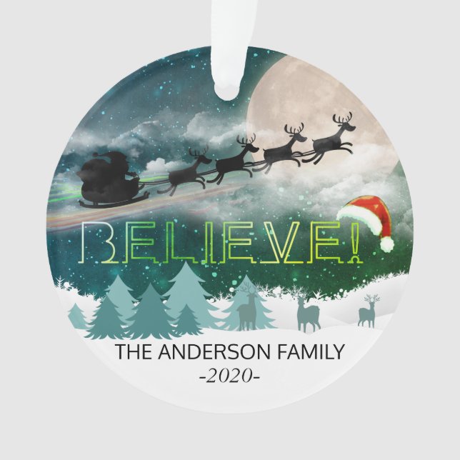 Weihnachts BELIEVE Rentier Sleigh Weihnachtsmannmü Ornament (Vorderseite)