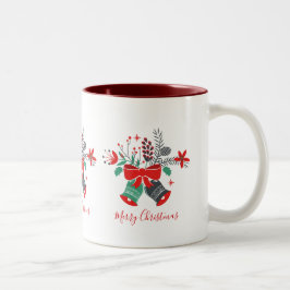 Weihnachts-Bells Bouquet Frohe Weihnachtstypografi Zweifarbige Tasse
