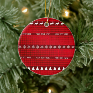 Weihnachts Benutzerdefinierter Text Red White Stri Keramik Ornament