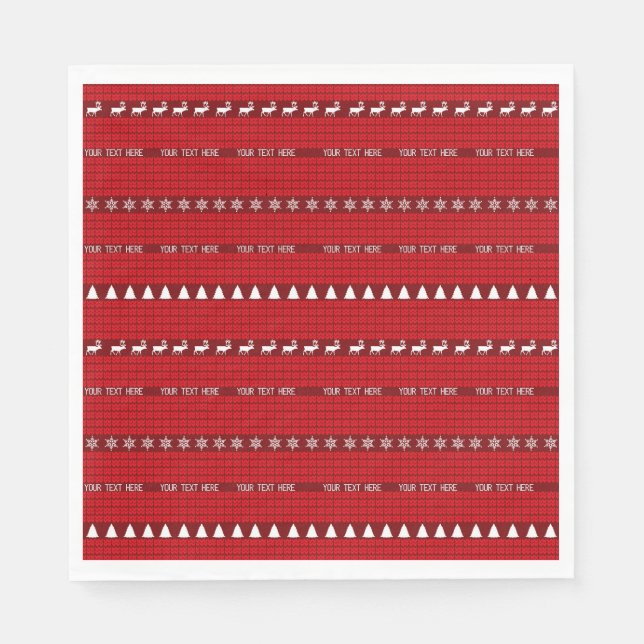 Weihnachts Benutzerdefinierter Text Red White Stri Serviette (Vorderseite)