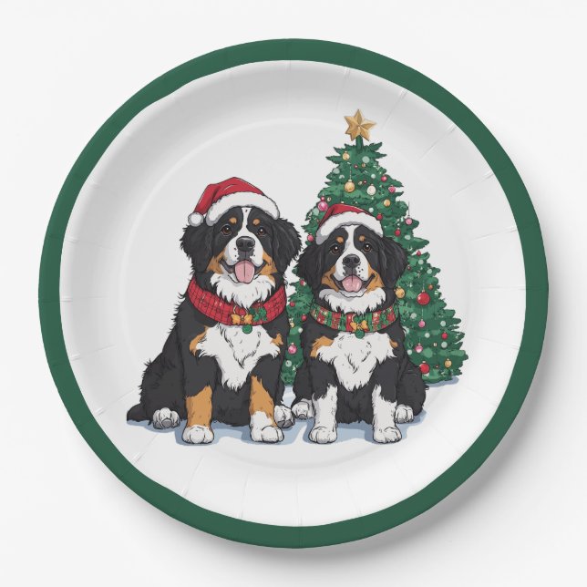 Weihnachts Berner Sennenhunde Pappteller (Vorderseite)