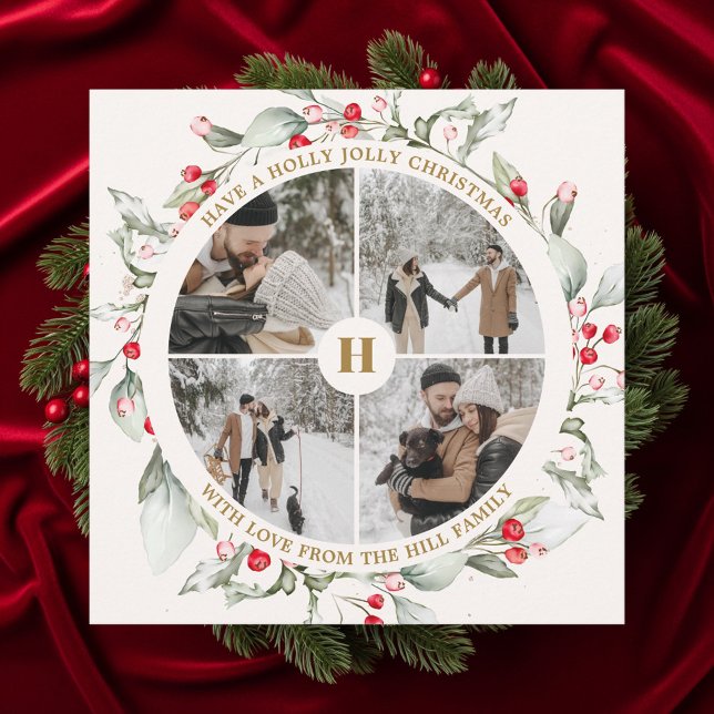 Weihnachts Berries Wreath Foto Collage Feiertagskarte (Von Creator hochgeladen)