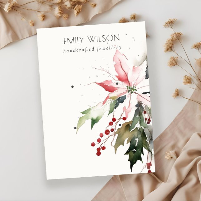Weihnachts Berry Poinsettia Wasserfarbe 2 Ohrring Visitenkarte (Von Creator hochgeladen)