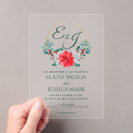 Weihnachts Berry Poinsettia Wreath Monogram Weddin Acryleinladungen