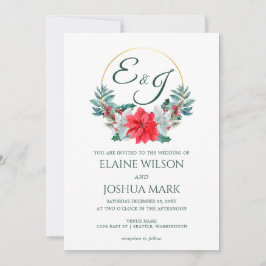 Weihnachts Berry Poinsettia Wreath Monogram Weddin Einladung