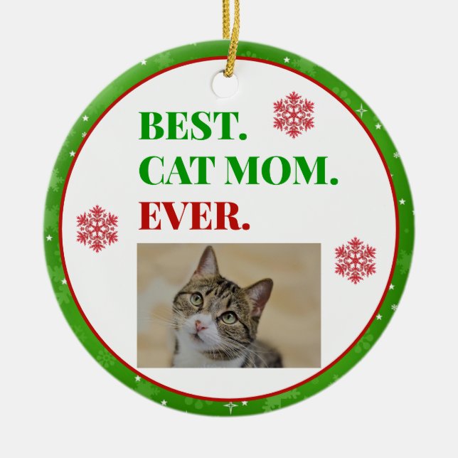 Weihnachts beste Cat-Mama je Foto Keramik Ornament (Vorne)