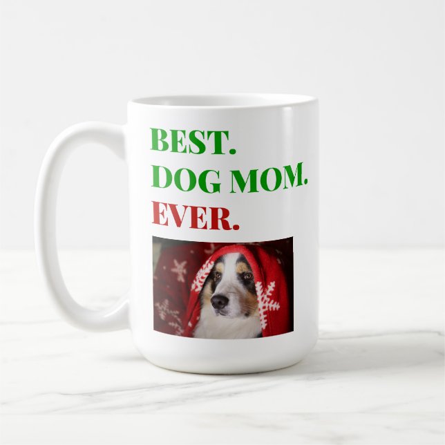 Weihnachts-Beste Hündin-Mama je Foto Kaffeetasse (Links)