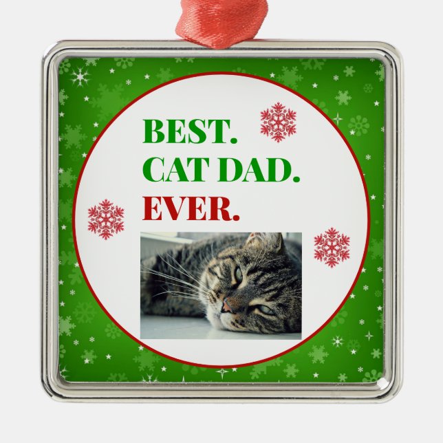 Weihnachts Bester Cat Vater je Foto Ornament Aus Metall (Vorne)