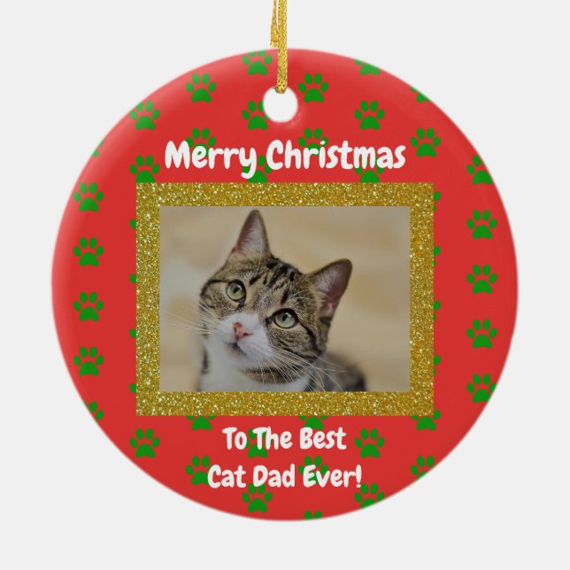 Weihnachts Bester Cat Vater Jeden Haustier Foto Keramik Ornament (Hinten)