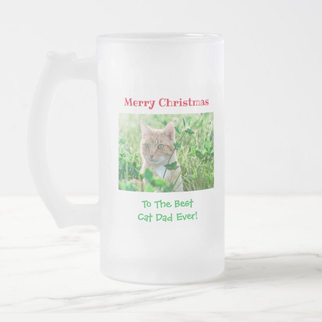 Weihnachts Bester Cat Vater Jeden Haustier Foto Mattglas Bierglas (Links)
