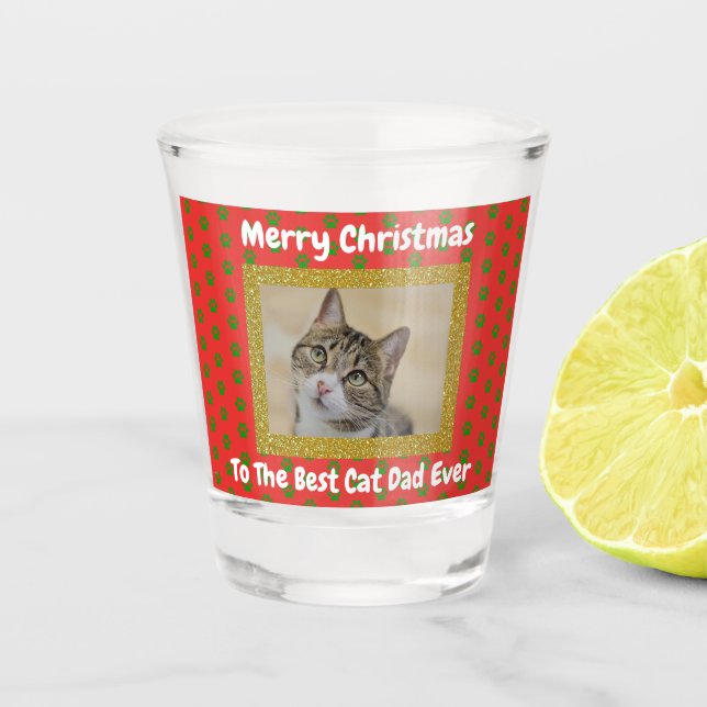 Weihnachts Bester Cat Vater Jeden Haustier Foto Schnapsglas (Vorderseite)