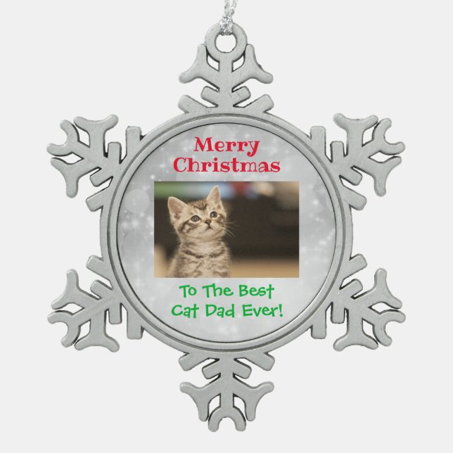 Weihnachts Bester Cat Vater Jeden Haustier Foto Schneeflocken Zinn-Ornament (Vorderseite)
