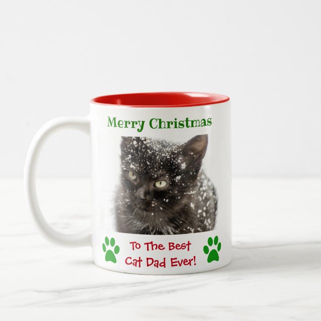 Weihnachts Bester Cat Vater Jeden Haustier Foto Zweifarbige Tasse (Links)