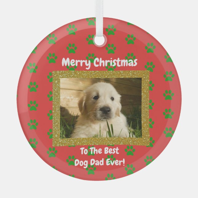 Weihnachts Bester Hund Vater je Begleiter Foto Ornament Aus Glas (Vorderseite)
